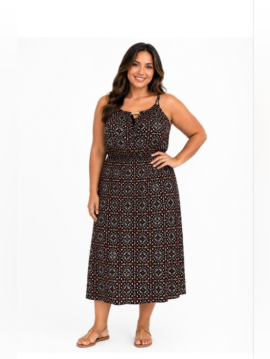 MICHAEL Michael Kors Dresses & Skirts - MK Plus-Size Black Printed Midi Dress with Straps Size XL